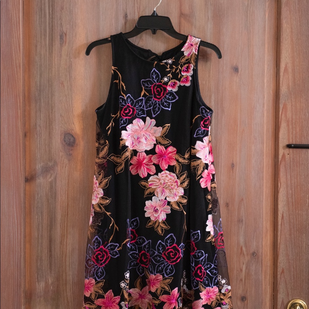 Pink and Gold Embroidered Black Dress